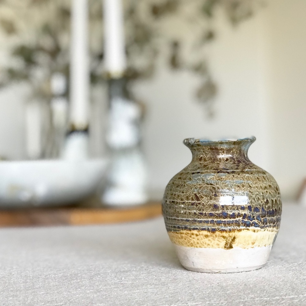 VINTAGE Cheddar signed artisan pottery glazed ceramic bud vase mid century